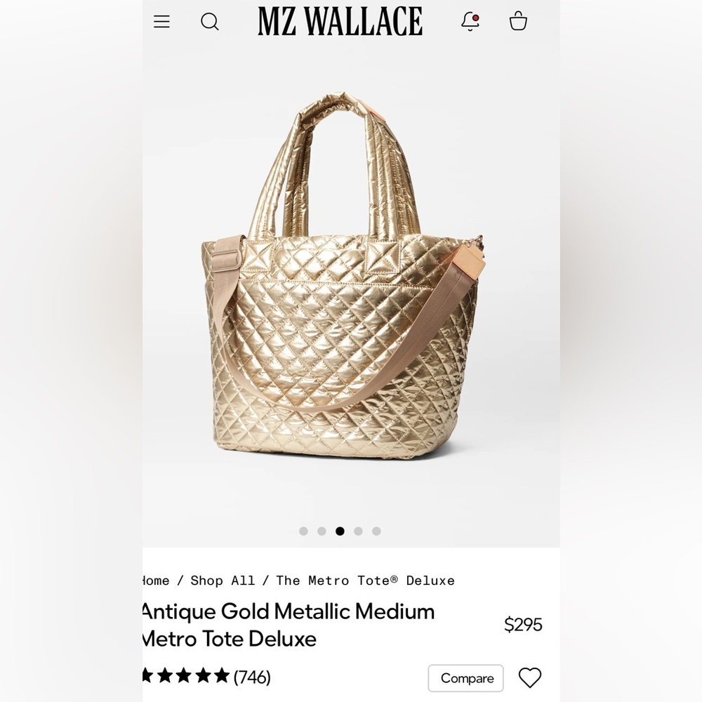 NWT MZ Wallace Medium Metro Tote Deluxe in Antique Gold - Picture 5 of 7